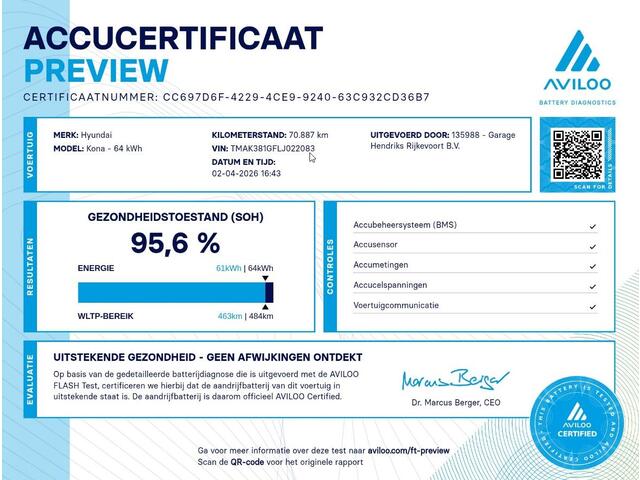 Hyundai Kona EV Fashion 64 kWh | SOH: 95,2% | 3 Fase | Warmtepomp | HUD | Navi | Adaptive CC | Blindspot |