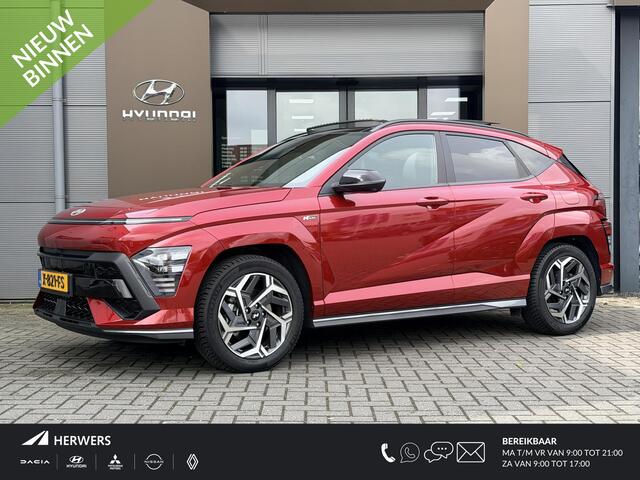 Hyundai Kona 1.6 GDI HEV N Line Sky / Trekhaak 1.300 KG / Schuif- & Kanteldak / BOSE Audio / 360 Camera / Memory Seat / Elek. Bedienbare Voorstoelen / Stoelverwarming Voor + Achter / Stoelverkoeling / Elek. Achterklep /