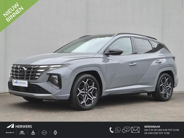 Hyundai TUCSON 1.6 T-GDI 4wd N Line Sky 4WD / Dealer onderhouden / Fabrieksgarantie tot 03-2027 / Trekhaak afneembaar / Panorama schuifdak / Trekgewicht 1650 kg / Navigatie / Apple Carplay Android / Elektrische achterklep / Stuur- Stoel & Achterbank verwarming / Rondomz