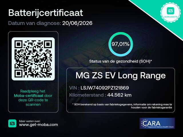 MG ZS EV Long Range Luxury 70 kWh SOH 97% Trekhaak/ Panoramadak/ 360 Camera/ Blindspot/ Leer/ Stoelverwarming/ Carplay