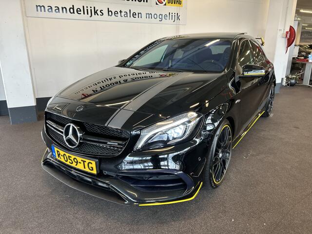 Mercedes-Benz A-KLASSE AMG 45 4MATIC Yellow Night 381PK | Panoramadak | Harman/Kardon | Kuipstoelen | Memory seats | Apple carplay | Adaptief onderstel | Achteruitrijcamera | Fabrieks-af Kleppensysteem | Cruise control | Climate control | Stoelverwarming