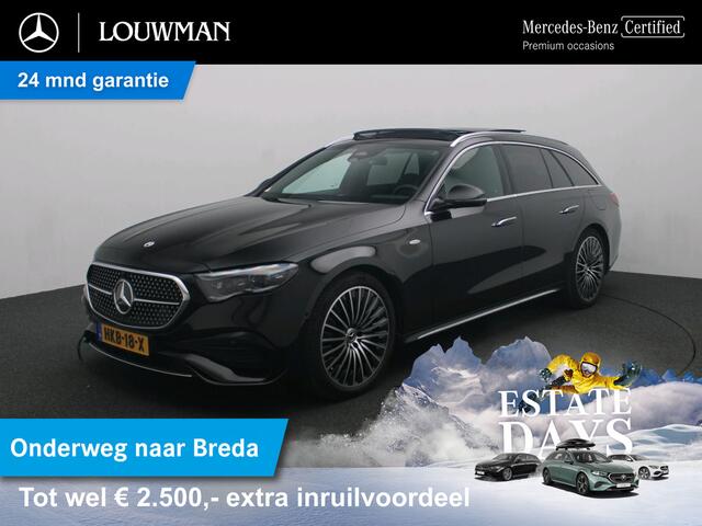 Mercedes-Benz E-estate 300 e Sport Edition AMG Line | Night Pakket | Panoramadak | Lederen Bekleding | Diital Licht | Alarm | Stoelventilatie/- verwarming voor. Inclusief 24 maanden MB Certified garantie voor Europa.