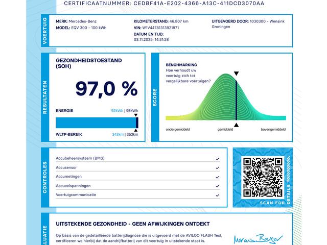 Mercedes-Benz EQV 300 | L2 | Avantgarde | 90kWh | 97% SoH = 343KM | 2-ZITS | DISTRONIC PLUS | BURMESTER SOUND | STOELVERWARMING | CLIMATE CONTROL | CERTIFIED