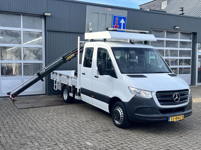 Mercedes-Benz SPRINTER 514 CDI 366 Hiab Laadkraan 018T Trekhaak 3500kg trekgewicht Airco 6-Persoons Open laadbak Pick-up Euro 6 Verkeersbord Actiebord Pijlenbord Bakwagen P-up Tachograaf 1e eigenaar ex gemeente