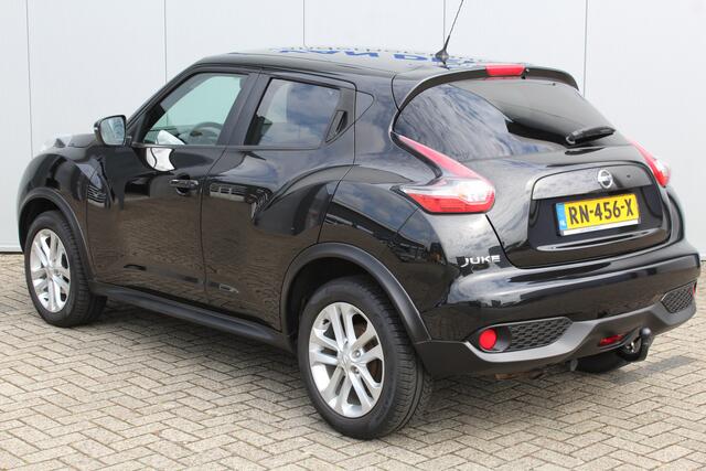 Nissan JUKE 1.2-116pk DIG-T S/S Acenta. Zeer nette en goed onderhouden hoogzitter ! Autm. airco, camera, trekhaak, LM wielen, airco, cruise control, navigatie, telefoonvoorb., All season banden, privacy glass etc