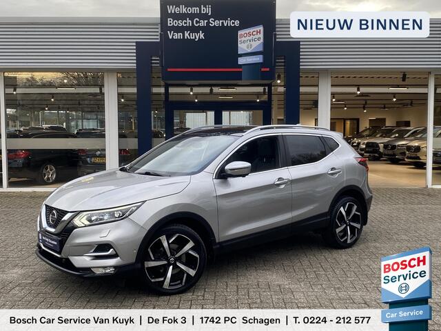 Nissan QASHQAI 1.3 DIG-T Tekna + / Automaat / Vol-Leder / Panodak / Elektr.-Stoelen met Geheugen / Stoelverwarming / 360°-Camera / Bose-Premium Audio / Cruise-Control / Climate-Control / Apple-Carplay & Android-Auto / Keyless / LED / DAB Radio-Bluetooth / Navi / PDC V+A