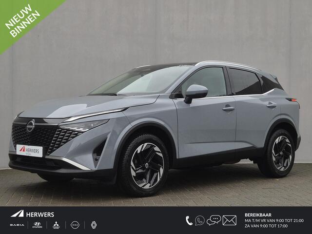 Nissan QASHQAI 1.3 MHEV Xtronic N-Connecta Automaat / Fabrieksgarantie tot 02-2028 / Panorama Dak / Facelift / Cold pack / Pack Easy / Allseason banden / HUD / Elektrische achterklep / Trekgewicht 1800 kg / Rondomzicht camera /