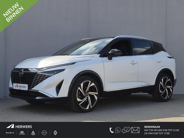 Nissan QASHQAI 1.3 MHEV Xtronic Tekna Plus / Fabrieksgarantie tot 10-2028 / All season banden / Panoramadak / Trekgewicht 1800 kg / Head Up Display / Elektrische achterklep / Voorstoel met massage functie / Bose Audio Systeem / Stuur Stoel & Voorruit verwarming /