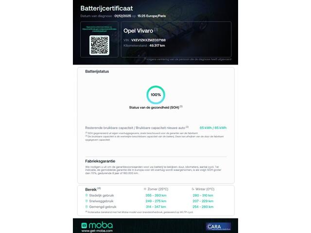 Opel VIVARO Vivaro-e L2H1 Edition 75 kWh 100% Elektrisch WLTP Range 315km SOH 100% 05-2021