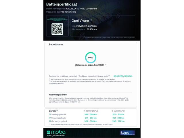 Opel VIVARO Vivaro-e 75 kWh Automaat Lang 100% Elektrisch Range WLTP 315km SOH 97% 11-2022