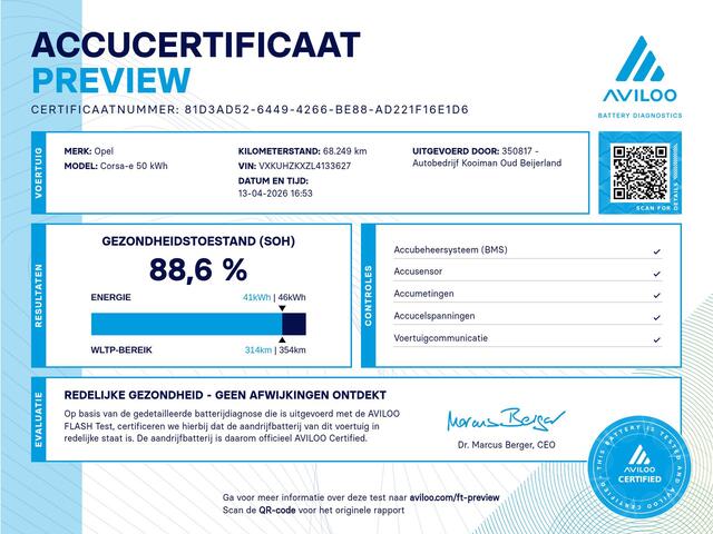 Opel e-Corsa Elegance 50 kWh 136 Pk 1-Fase Automaat Navi / DAB / Apple Carplay / Leer / Trekhaak alleen voor fietsendrager / SOH 88,6 %