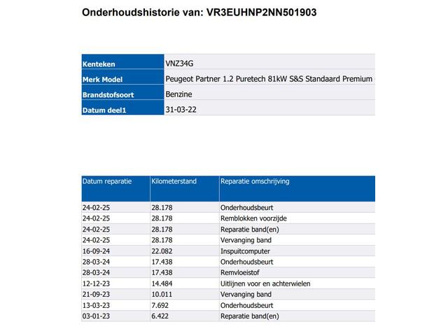 Peugeot PARTNER 1.2 Benzine 111PK Euro6 Premium / Airco / Navigatie / Cruise-ctr. / Schuifdeur + Raam / Radio multimedia / Apk 03-2026