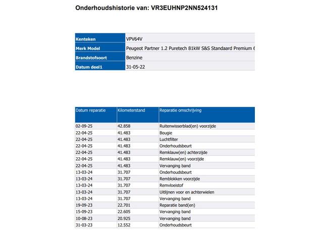 Peugeot PARTNER 1.2 Benzine 111PK Euro6 Premium / Airco / Navigatie / Cruise-ctr. / Schuifdeur + Raam / Radio multimedia