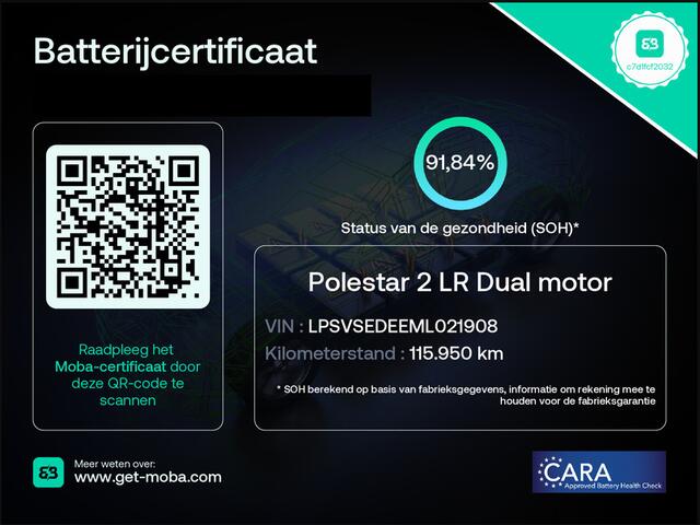 Polestar 2 Long Range Dual Motor Launch Edition 78kWh ACCU 91% . DEALER ONDERHOUDEN . STOELVERWARMING VOOR EN ACHTER .