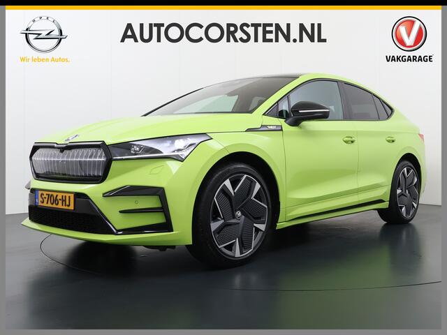 Skoda Enyaq iV Coupé *GERESERVEERD* 82 RS 300PK 4WD Pano-Dak Lmv 21" W-pomp Led-Matrix Adaptive-Cr Sportst-+Elektr+Geheugen+Verwarmd Camera Leer/Alcantara Navi Ecc Pdc-a+v Canton-Audio Apple Carplay Android Auto Adaptive-Onderstel Keyless Elektrische Achterklep DAB Stoe