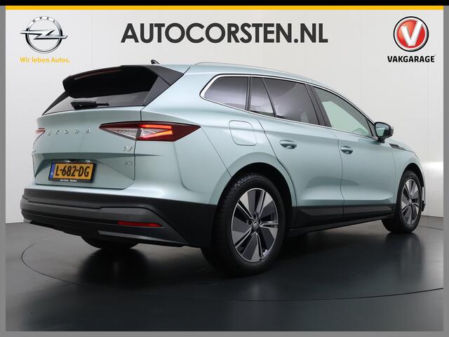 Skoda Enyaq iV 80 SOH 90% Panoramadak 3-Zone Ecc Adap.Cruise Camera Navi Apple Carplay Android Auto Pdc Stoel+Stuurverwarming Lmv Led Privacy Glas Keyless advanced Dodehoek detectie File assistent Verkeersbord detectie 1e Eigenaar Dealeronderhouden Origineel Nederlandse