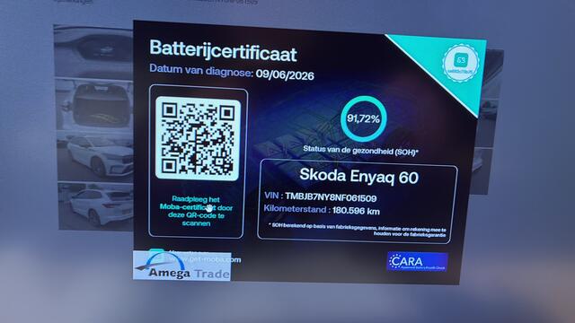 Skoda Enyaq iV BWJ 2022 | 60 Sportline SOH 91,72% | SPORTSTOELEN | LEER/ALCANTARA | CARPLAY | CAMERA A | CLIMA |