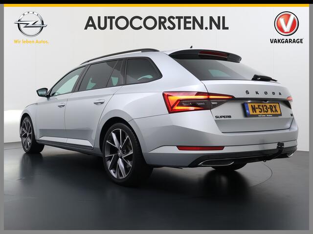 Skoda SUPERB Combi T218PK iV PHEV AUT-6 Sportline BS Elektr.+Geheugen-Sport-Stoelen+Verwarmd Trekhaak Virtual Cockpit Matrix Led Navi Ecc Adap.Cruise Camera Apple Carplay Auto Pdc 1.4t- Plug-in-hybride Achterbank+Stuurverwarming Led Elek.Achterklep Lmv 19" Keyless Dod