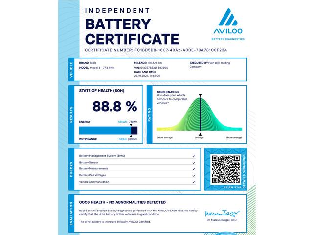 Tesla Model 3 Long Range AWD 75 kWh SOH 88.8% ?Full Self Driving ?Panoramadak ?Vol Leder ?360º Camera ?Stoelverwarming ?Autopilot ?Origineel NL