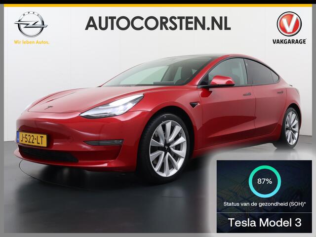 Tesla Model 3 Long Range AWD 75kWh 463PK 19"Lmv FSD-3 Computer Premium Audio AutoPilot Panoramadak Camera's Leer Adaptive-Cruise-Control+Stop&Go Pdc Dual-Ecc Dual-Motor Keyless 4WD Stoel en achterbank verwarming Elektr.Stoelen+Memory+Easy-Entry WiFi SOH 87% Fabrieksgar