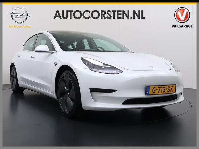 Tesla Model 3 RWD SR+ 60kWh 325PK Lmv 18" AutoPilot Leder PanoDak Adaptive-Cruise Lmv Camera's Elektr.-Stuur+Stoelen+Spiegels+Geheugen+Easy-Entry+Verwarmde stoelen Park assistent PDC WIFI Lane-Assist Speed-Assist Navi LED Comfortstoelen ACC DAB Keyless en Voorverwarmen