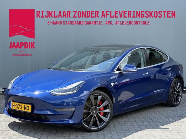 Tesla Model 3 BWJ 2020 Performance 463 PK AWD 75 kWh CAMERA | LEDER | PANORAMA | LMV | CLIMA | CRUISE | BLUETOOTH | NAVI | KEYLESS | STOELVERW. | MULTIFUNCT. STUUR