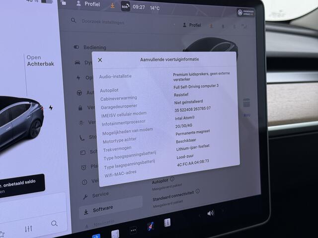 Tesla Model 3 SR+ 325PK LFP-Accu Trekhaak AutoPilot Leer Pano-Dak Adaptive Cruise Lmv 18" Camera's Elektr.-Stuur+Stoelen+Spiegels+Geheugen+Easy-Entry+Verwarmde stoelen Park assistent Pdc WIFI Ecc Lane-Assist Speed-Assist SOH 87% Ecc Navi Led DAB Voorverwarmen interieur