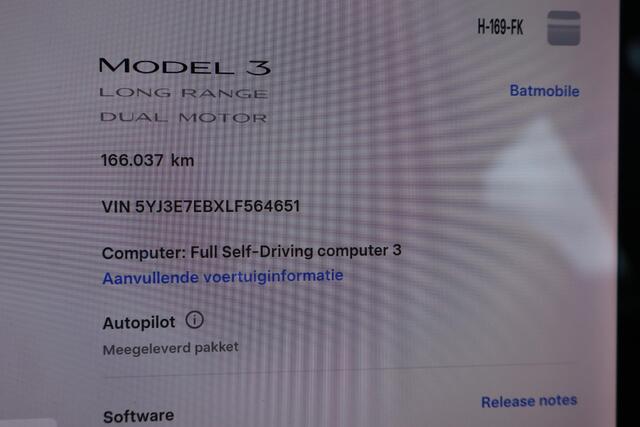 Tesla Model 3 Long Range AWD 75 kWh 89,6% SOH, BTW Auto (¤15.285,- Excl.), Autopilot computer 3.0, Auto moet nog gereinigd worden!