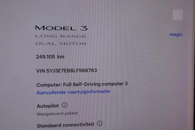 Tesla Model 3 Long Range AWD 75 kWh 85% SOH, Autopilot computer 3.0, Trekhaak, Cruise control, Panoramadak