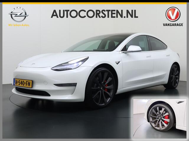 Tesla Model 3 Performance 513PK AWD **FSD** Panoramadak Navi Camera's Leder Stoelverwarming Navi Ecc Adap.Cruise Pdc Led Lmv 20" Google-Maps Elek.Stoelen+Memory Remote App Bediening Premium Audio