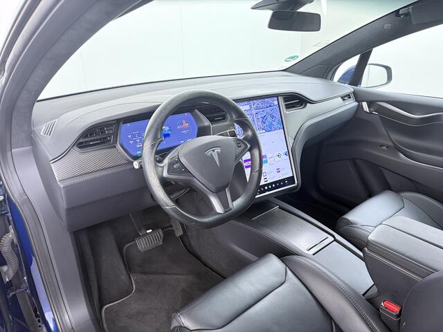 Tesla Model X 100D 20" Trekhaak Leder Luchtvering Adaptive Cruise AutoPilot Panoramadak Vleugeldeuren Camera's Elektr.Stoelen/Stuur+Verwarmd+Geheugen Keyless Wifi Adaptieve koplampen Lmv 20" Led Elektr.-Achterklep Bordherkenning Verwarmde Sproeiers-bladen Carbon Sentry