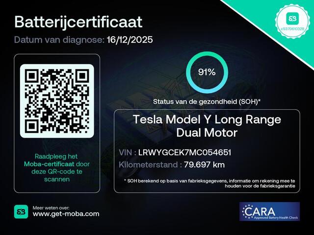 Tesla Model Y Long Range AWD 75 kWh | Enhanced Autopilot | BTW | SOH 91%