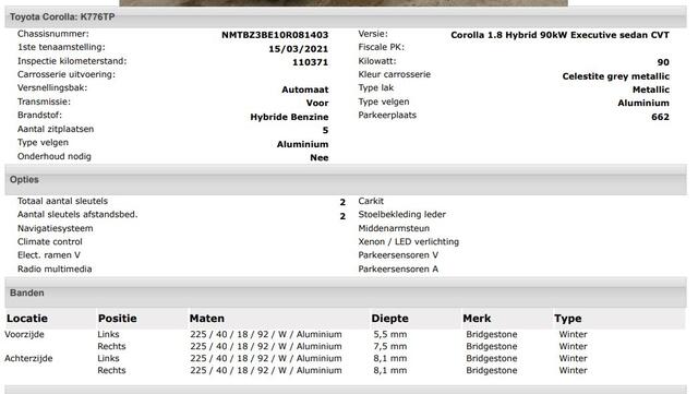 Toyota COROLLA 1.8 Hybrid Executive Sedan / Leder / Navigatie / Xenon / Pdc.V+A / Airco-ecc./ Radio multimedia /