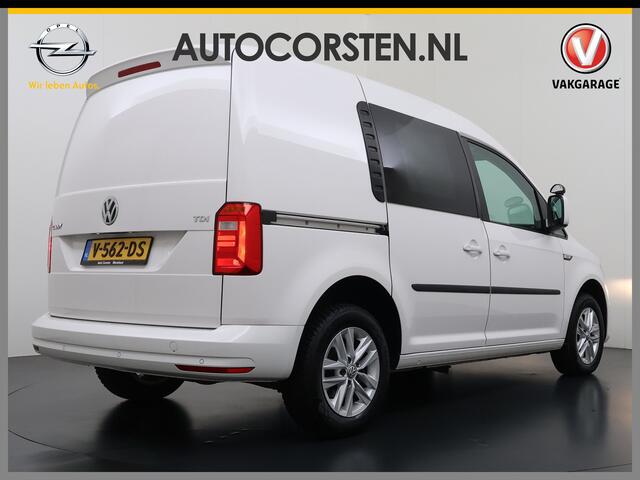 Volkswagen CADDY 2.0TDI Automaat Airco Navi Cruise Control Comfort-Stoelen Pdc Bluetooth Lmv Euro 6 L1H1 BMT Highline Achterklep Schuifdeur Zijruit Betonplex Vloer Lat om Lat Inbouwkast 1ste Eigenaar Unieke km.stand! Origineel Nederlandse Auto incl. NAP