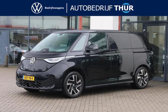 Volkswagen ID. Buzz Cargo 77 kWh 2 x schuifdeur trekhaak wegklapbaar led matrix multimedia pakket plus stuurwielverwarming multifunctioneel met leder voorstoelen verwarmbaar voorruit verwarmbaar bindrails laadruimte laadvloer park assist achterdeuren 20" Solna velgen 2 x voorstoel