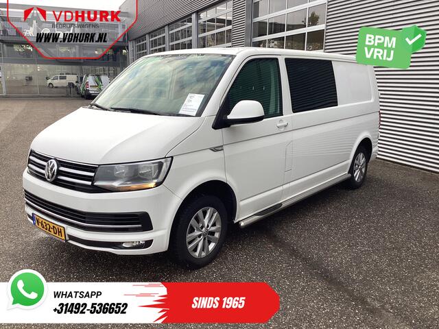 Volkswagen TRANSPORTER T6 2.0 TDI 150 pk DSG Aut. L2 Highline E6 DC Dubbel Cabine BPM VRIJ! Carplay/ Alarm/ Leder/ Cruise/ PDC/ Sidebars/ Trekhaak/ LMV/ DAB