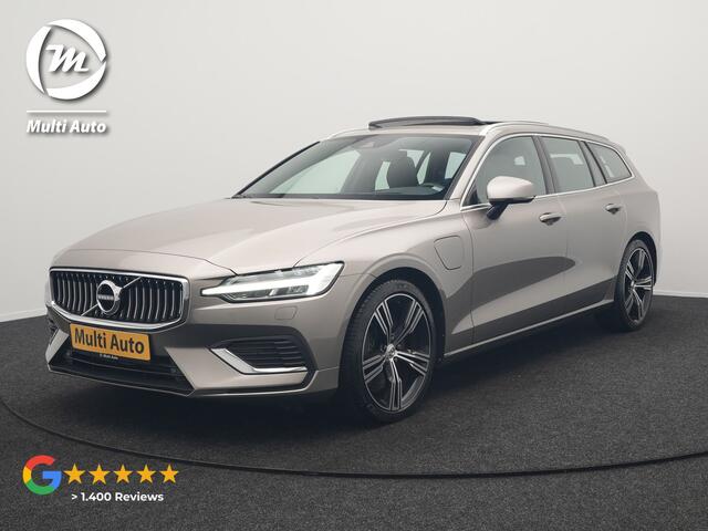 Volvo V60 T8 Twin Engine AWD Inscription Plug In Hybrid 390pk Dealer O.H. PHEV | Trekhaak Af Fabriek | Panodak | Adaptive Cruise | Head Up | Harman & Kardon | Lederen Sportstoelen Memory & Verwarmd | Blis | Pilot Assist | Spotify | Navigatie | Virtual | DAB |
