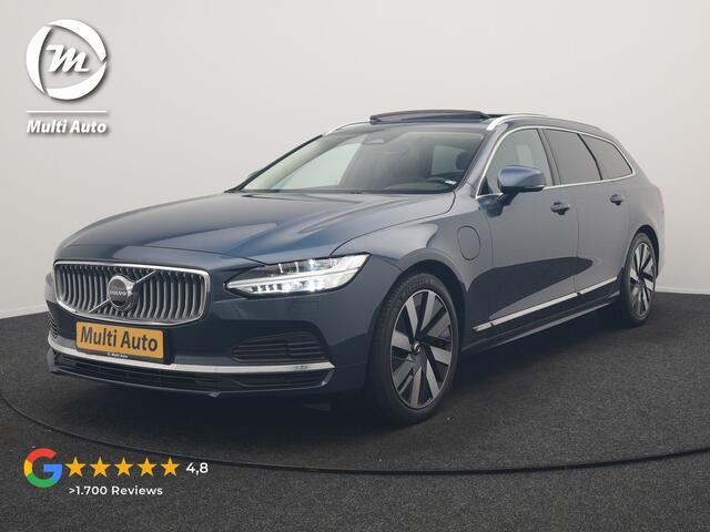 Volvo V90 T6 AWD Plus Bright LONG RANGE PHEV 350pk Dealer O.H. | Trekhaak Af Fabriek | Panodak | Adaptive Cruise | Camera | Harman / Kardon | Lederen Sportstoelen Memory & Verwarmd | Keyless | Blis | Stuur Verwarmd | Apple Carplay | Google Assistent | Plug In Hybri