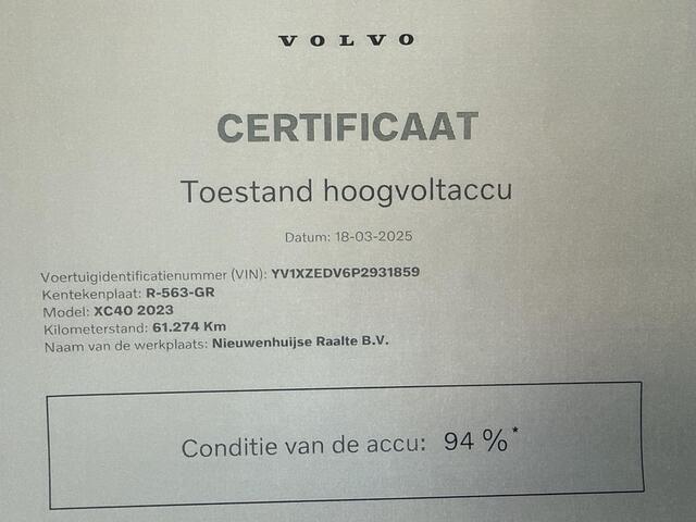 Volvo XC40 Recharge Twin Ultimate 78 kWh | SOH:94% | Warmtepomp | Stoel/stuur verwarming | Power Seat | Memory | Harman/Kardon | Adaptieve cruise | BLIS | Schuif/kantel Panoramadak |