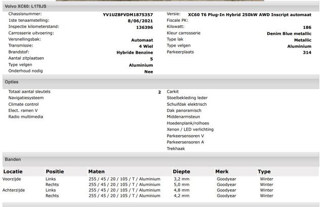Volvo XC60 2.0 T6 250KW AWD hybrid Inscription / Panoramadak / Trekhaak / Leder lux./ Stuur-Stoelverw./ Pdc+camera / Audio & Park Ass./ Lighting /